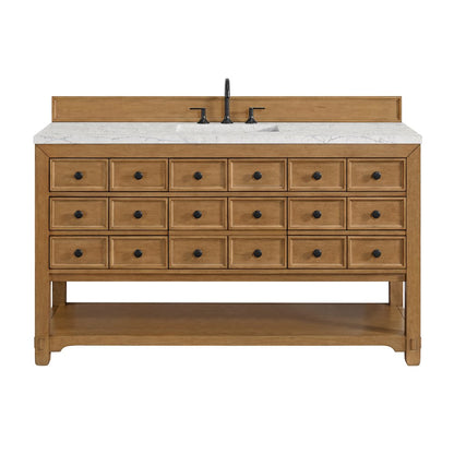 James Martin - Malibu 60" Single Vanity, Amber Birch w/ 3 CM Eternal Jasmine Pearl Top - 505-V60S-AMB-3EJP view 1