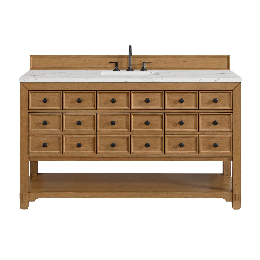 James Martin - Malibu 60" Single Vanity, Amber Birch w/ 3 CM Ethereal Noctis Top - 505-V60S-AMB-3ENC view 1