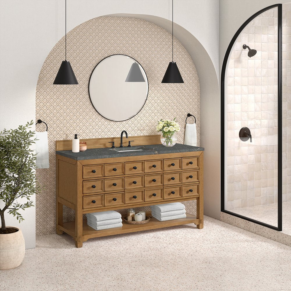 James Martin - Malibu 60" Single Vanity, Amber Birch w/ 3 CM Parisien Bleu Top - 505-V60S-AMB-3PBL view 4
