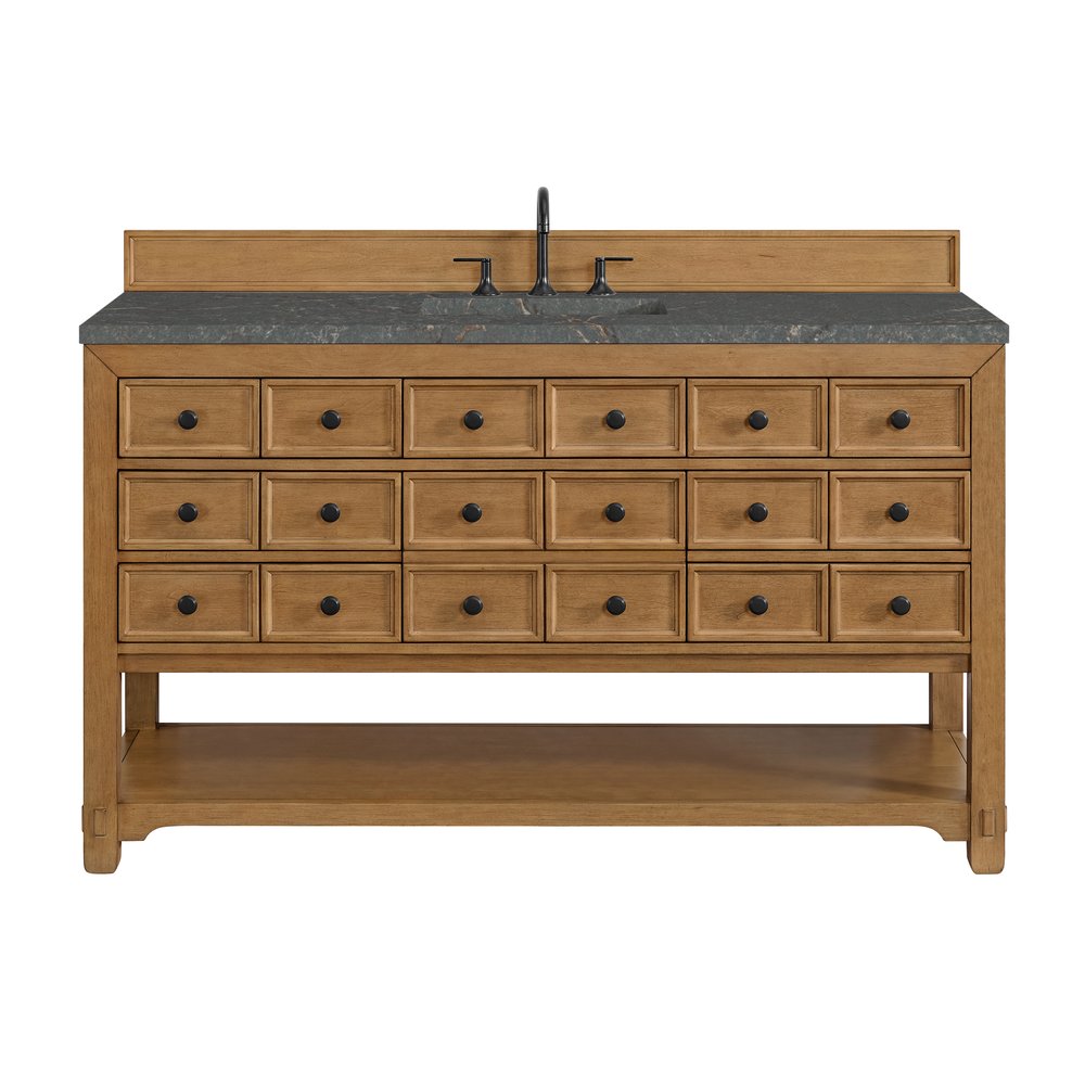 James Martin - Malibu 60" Single Vanity, Amber Birch w/ 3 CM Parisien Bleu Top w/ FreePower Wireless Charger - 505-V60S-AMB-FPBL view 1