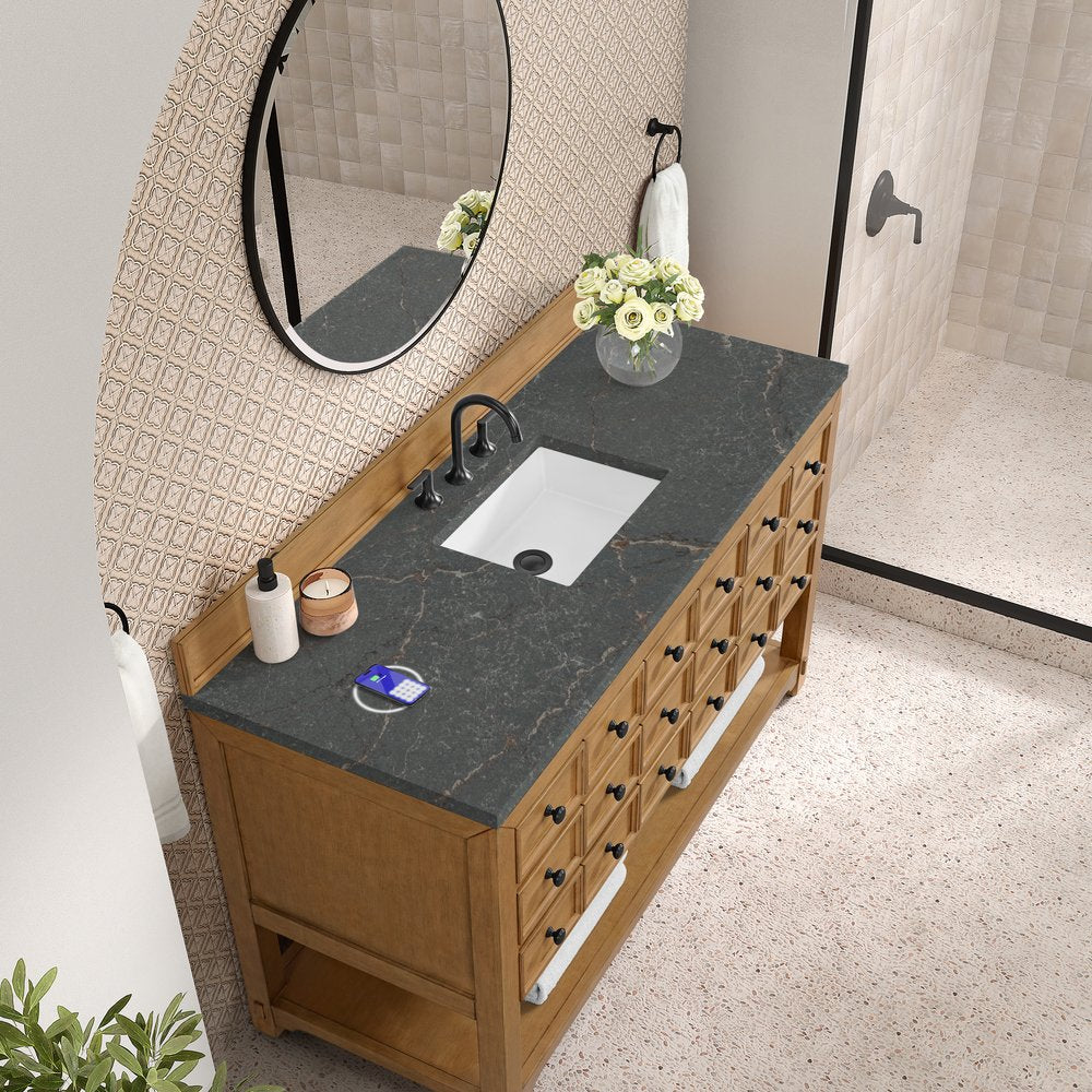 James Martin - Malibu 60" Single Vanity, Amber Birch w/ 3 CM Parisien Bleu Top w/ FreePower Wireless Charger - 505-V60S-AMB-FPBL view 7