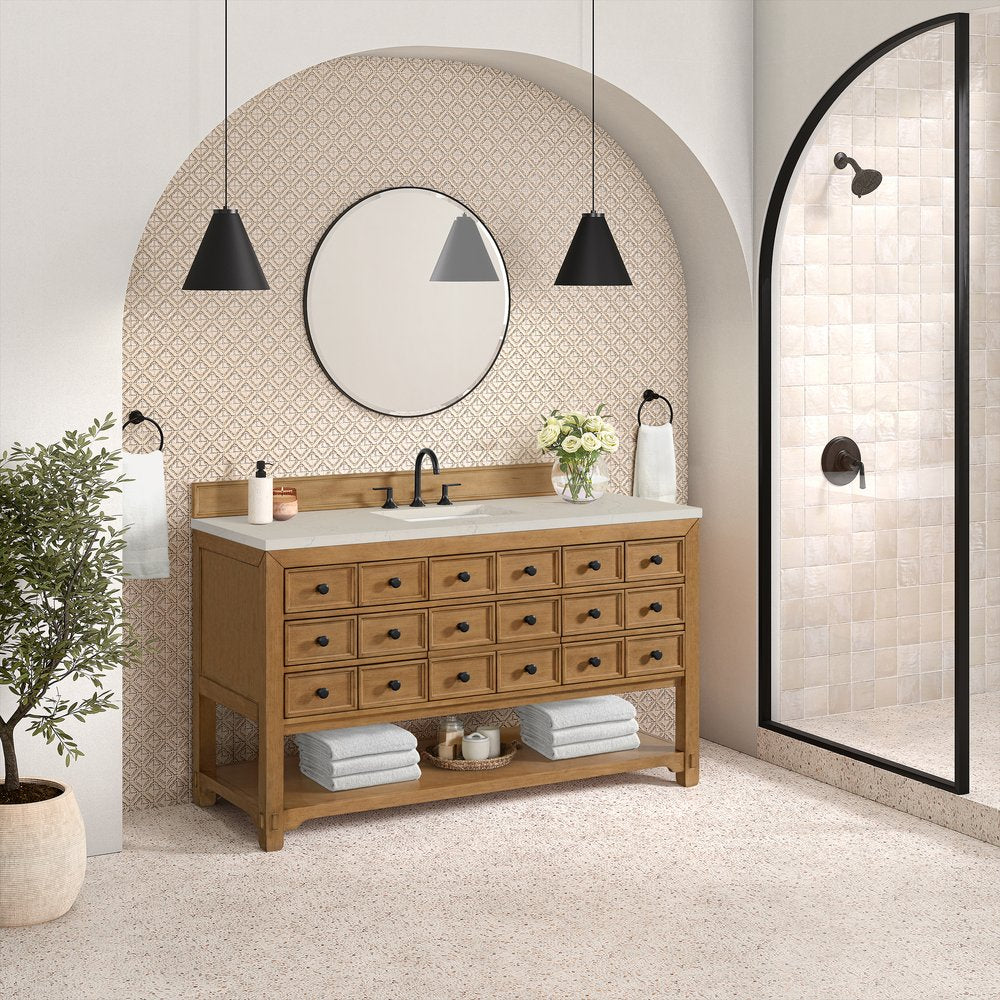 James Martin - Malibu 60" Single Vanity, Amber Birch, w/ 3 CM Siberian Silestone Top - 505-V60S-AMB-3SFR view 4