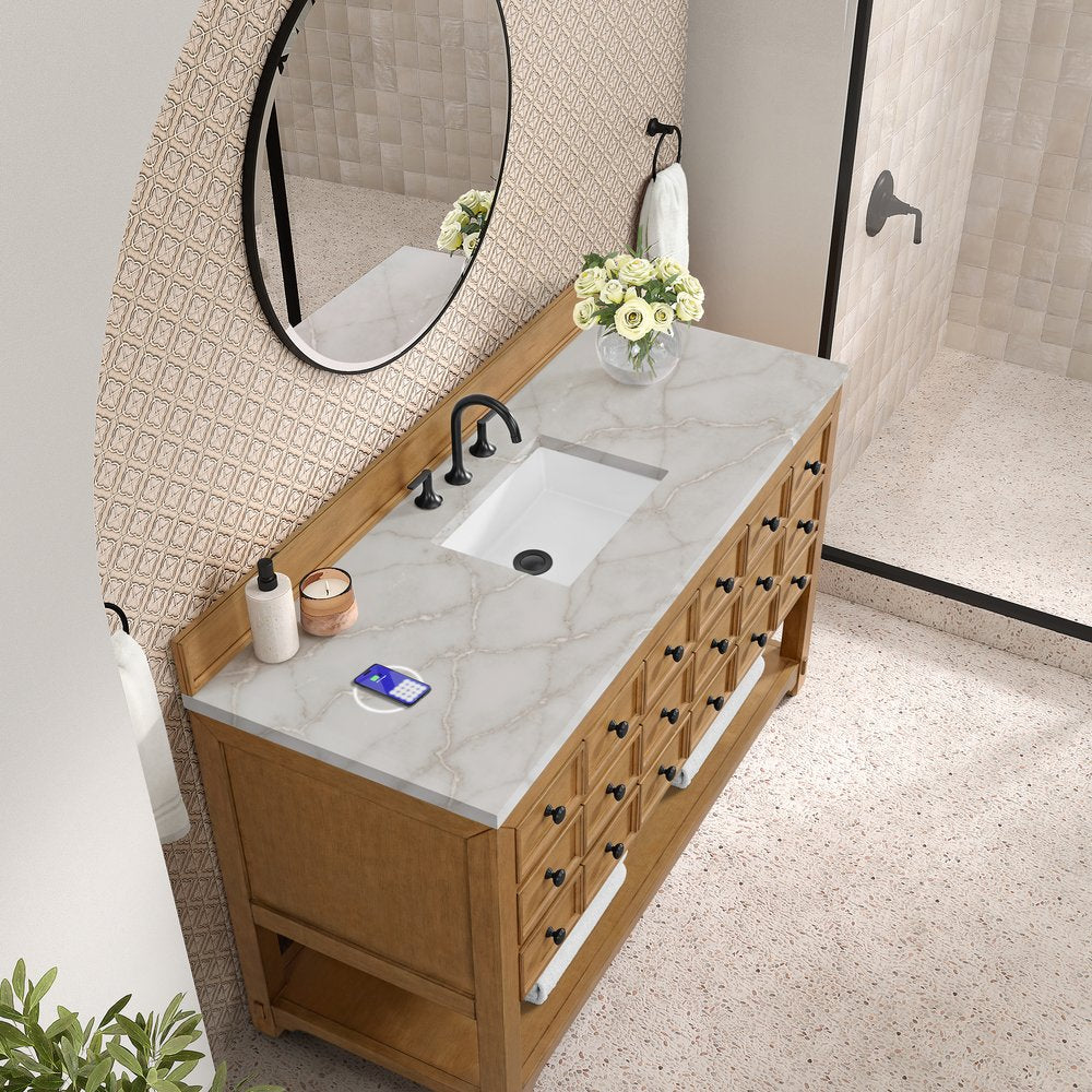 James Martin - Malibu 60" Single Vanity, Amber Birch w/ 3 CM Victorian Silver Top w/ FreePower Wireless Charger - 505-V60S-AMB-FVSL view 7