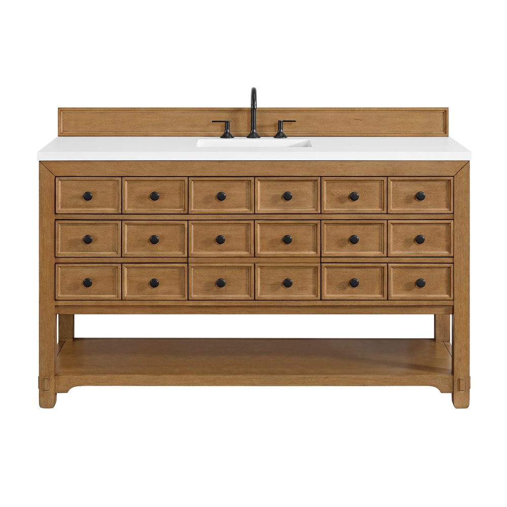 James Martin - Malibu 60" Single Vanity, Amber Birch w/ 3 CM White Zeus Top - 505-V60S-AMB-3WZ view 1