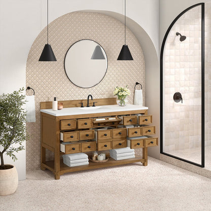 James Martin - Malibu 60" Single Vanity, Amber Birch w/ 3 CM White Zeus Top - 505-V60S-AMB-3WZ view 6