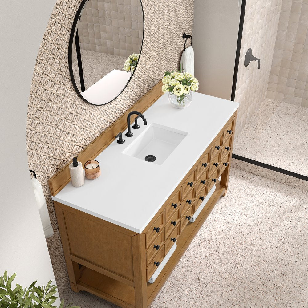 James Martin - Malibu 60" Single Vanity, Amber Birch w/ 3 CM White Zeus Top - 505-V60S-AMB-3WZ view 8