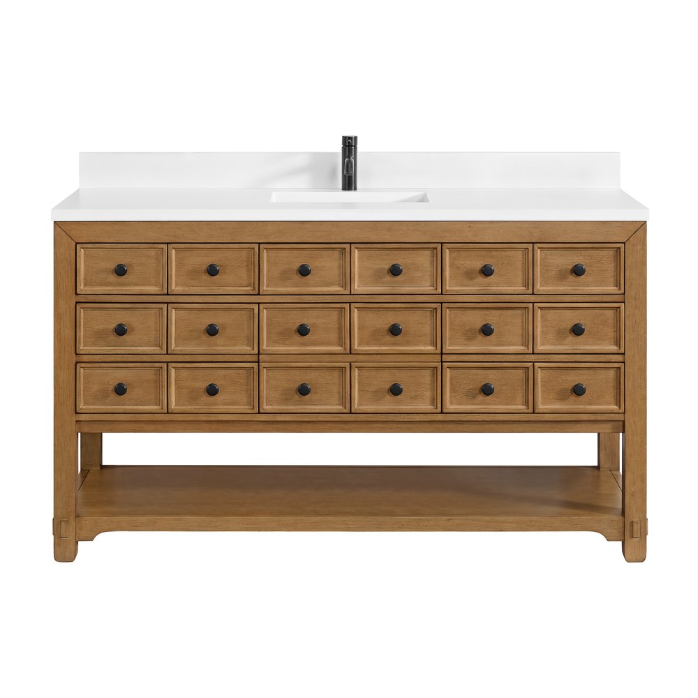 James Martin - Malibu 60" Single Vanity, Amber Birch w/ Single Hole 3 CM White Zeus Top & Backsplash - 505-V60S-AMB-1WZ view 1