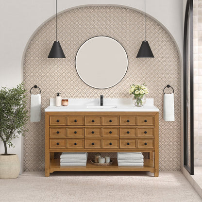 James Martin - Malibu 60" Single Vanity, Amber Birch w/ Single Hole 3 CM White Zeus Top & Backsplash - 505-V60S-AMB-1WZ view 3