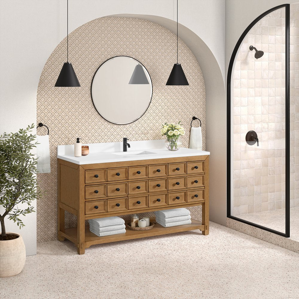 James Martin - Malibu 60" Single Vanity, Amber Birch w/ Single Hole 3 CM White Zeus Top & Backsplash - 505-V60S-AMB-1WZ view 4
