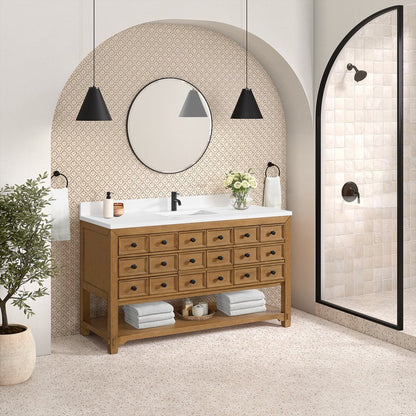 James Martin - Malibu 60" Single Vanity, Amber Birch w/ Single Hole 3 CM White Zeus Top & Backsplash - 505-V60S-AMB-1WZ view 4