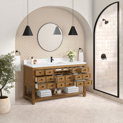 James Martin - Malibu 60" Single Vanity, Amber Birch w/ Single Hole 3 CM White Zeus Top & Backsplash - 505-V60S-AMB-1WZ view 5