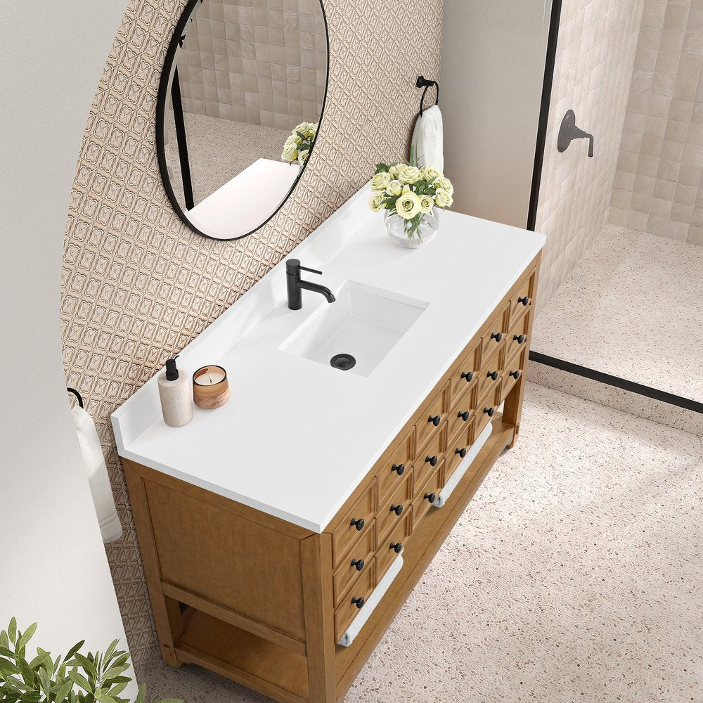 James Martin - Malibu 60" Single Vanity, Amber Birch w/ Single Hole 3 CM White Zeus Top & Backsplash - 505-V60S-AMB-1WZ view 7