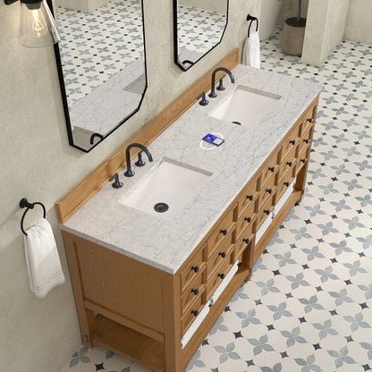 James Martin - Malibu 72" Double Vanity, Amber Birch w/ 3 CM Eternal Jasmine Pearl Top w/ FreePower Wireless Charger - 505-V72-AMB-FEJP view 7