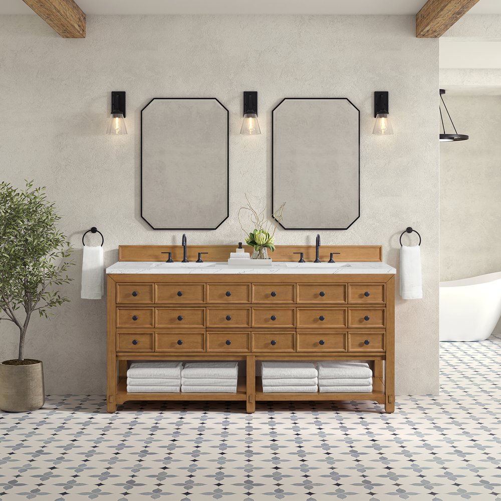 James Martin - Malibu 72" Double Vanity, Amber Birch w/ 3 CM Ethereal Noctis Top - 505-V72-AMB-3ENC view 3