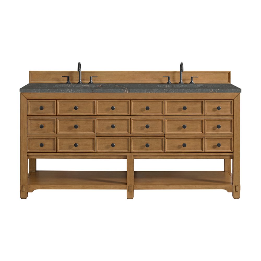 James Martin - Malibu 72" Double Vanity, Amber Birch w/ 3 CM Parisien Bleu Top - 505-V72-AMB-3PBL view 1