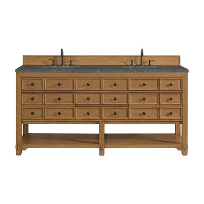 James Martin - Malibu 72" Double Vanity, Amber Birch w/ 3 CM Parisien Bleu Top - 505-V72-AMB-3PBL view 1