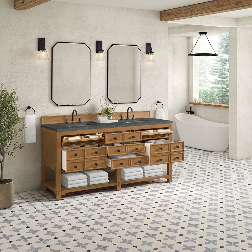 James Martin - Malibu 72" Double Vanity, Amber Birch w/ 3 CM Parisien Bleu Top - 505-V72-AMB-3PBL view 5