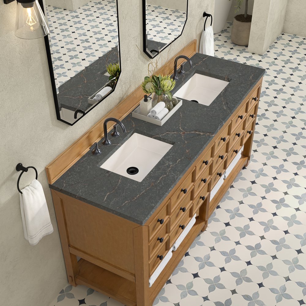James Martin - Malibu 72" Double Vanity, Amber Birch w/ 3 CM Parisien Bleu Top - 505-V72-AMB-3PBL view 7