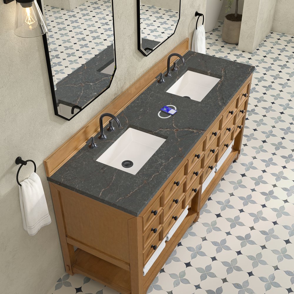 James Martin - Malibu 72" Double Vanity, Amber Birch w/ 3 CM Parisien Bleu Top w/ FreePower Wireless Charger - 505-V72-AMB-FPBL view 7