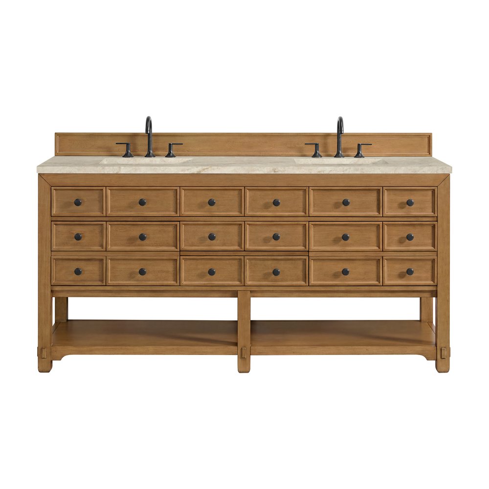James Martin - Malibu 72" Double Vanity, Amber Birch, w/ 3 CM Tajnar Eclos Top - 505-V72-AMB-3TJR view 1
