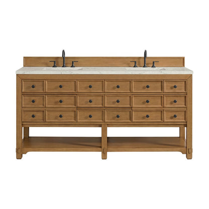 James Martin - Malibu 72" Double Vanity, Amber Birch w/ 3 CM Victorian Silver Top - 505-V72-AMB-3VSL view 1