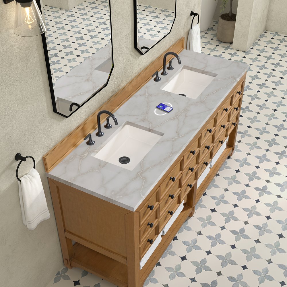 James Martin - Malibu 72" Double Vanity, Amber Birch w/ 3 CM Victorian Silver Top w/ FreePower Wireless Charger - 505-V72-AMB-FVSL view 7
