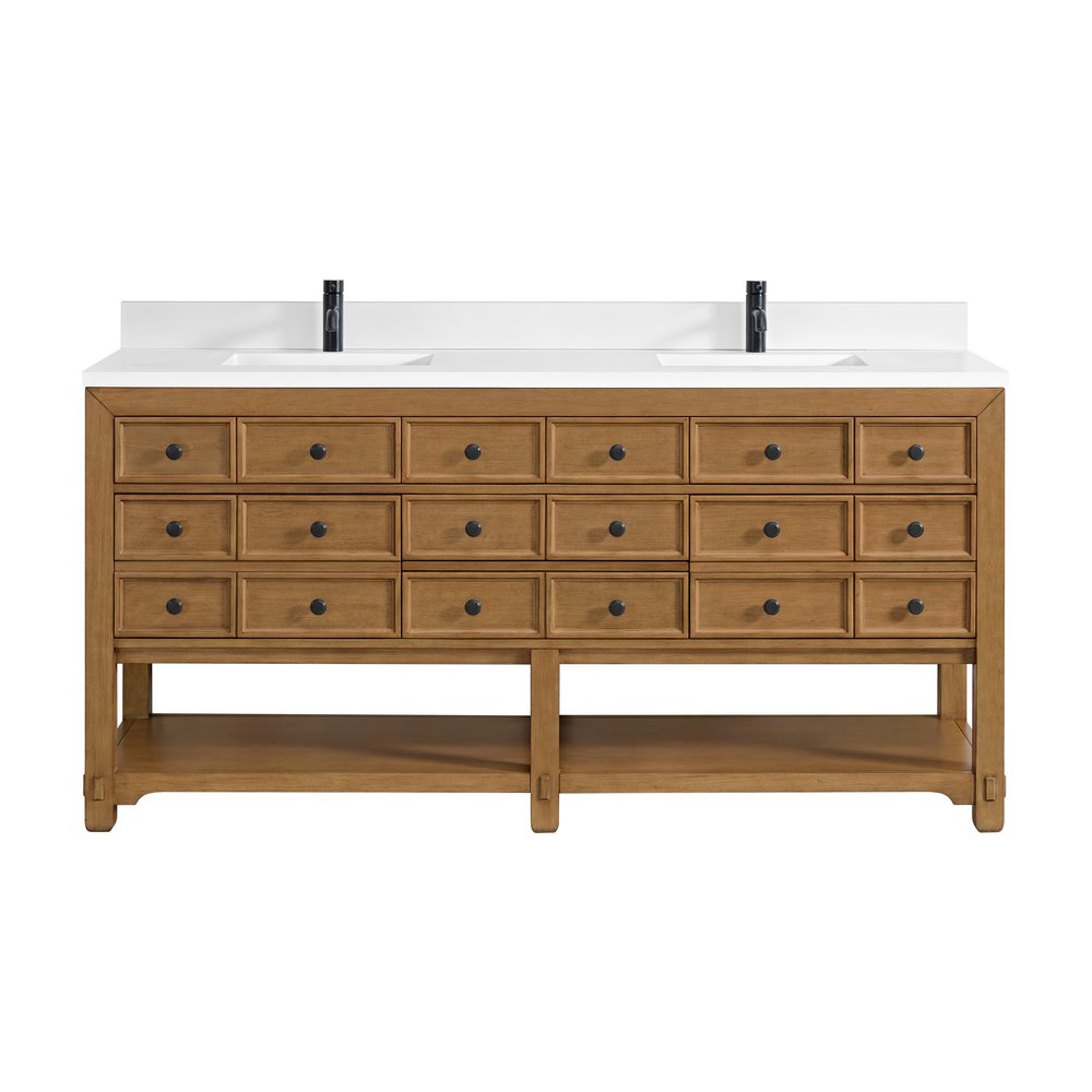 James Martin - Malibu 72" Double Vanity, Amber Birch w/ Single Hole 3 CM White Zeus Top & Backsplash - 505-V72-AMB-1WZ view 1