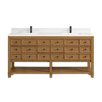 James Martin - Malibu 72" Double Vanity, Amber Birch w/ Single Hole 3 CM White Zeus Top & Backsplash - 505-V72-AMB-1WZ view 1