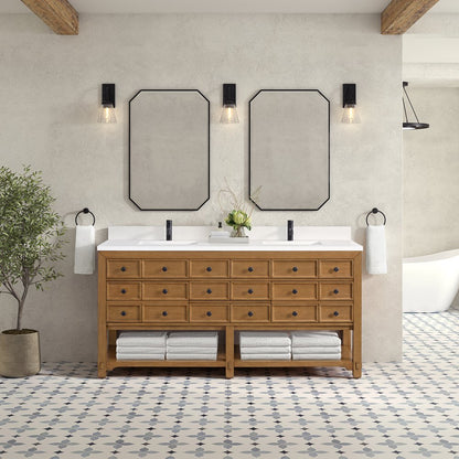 James Martin - Malibu 72" Double Vanity, Amber Birch w/ Single Hole 3 CM White Zeus Top & Backsplash - 505-V72-AMB-1WZ view 3