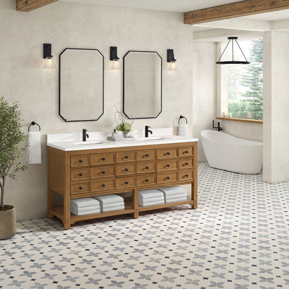 James Martin - Malibu 72" Double Vanity, Amber Birch w/ Single Hole 3 CM White Zeus Top & Backsplash - 505-V72-AMB-1WZ view 4