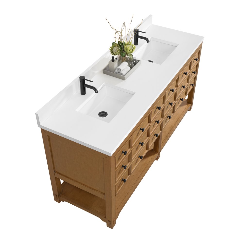 James Martin - Malibu 72" Double Vanity, Amber Birch w/ Single Hole 3 CM White Zeus Top & Backsplash - 505-V72-AMB-1WZ view 6
