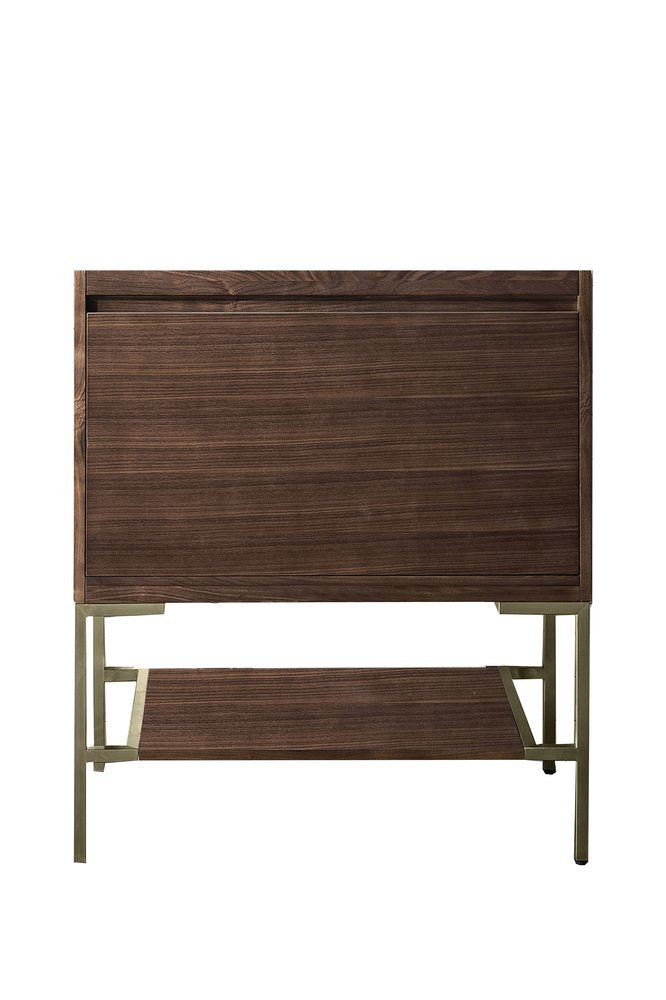 James Martin - Mantova 31.5" Single Vanity Cabinet, Mid-Century Walnut, Champagne Brass Base - 805-V31.5-WLT-CB view 1