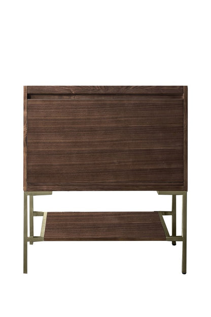 James Martin - Mantova 31.5" Single Vanity Cabinet, Mid-Century Walnut, Champagne Brass Base - 805-V31.5-WLT-CB view 1