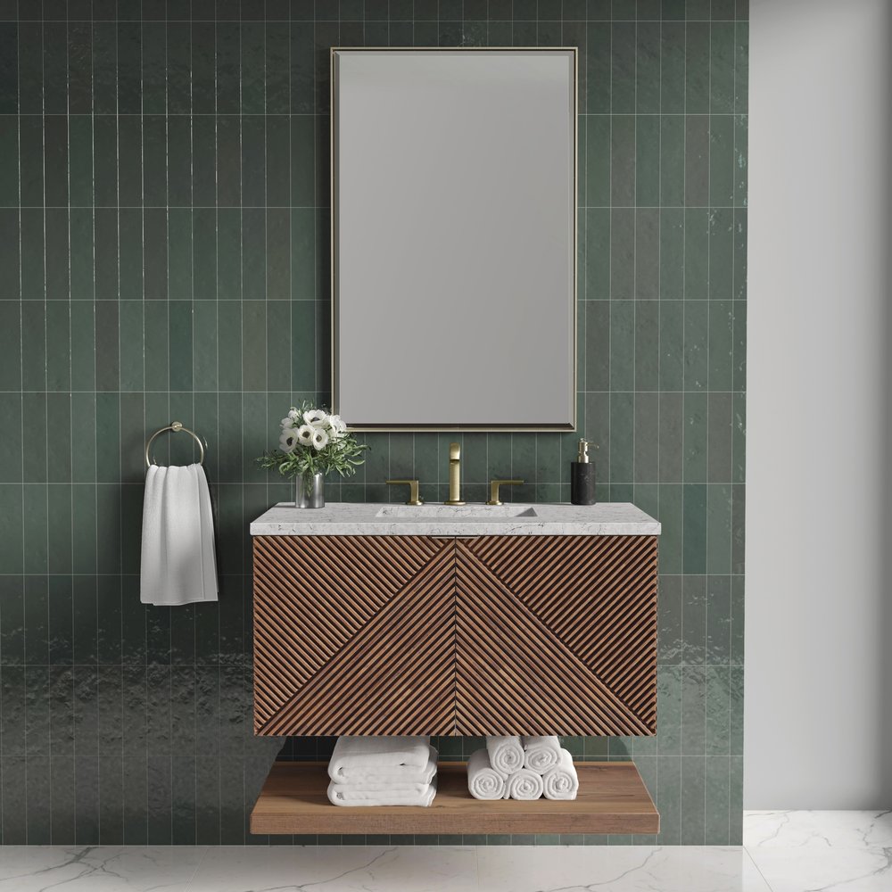 James Martin - Marcello 36" Single Vanity, Chestnut w/ 3 CM Eternal Jasmine Pearl Top - D200-V36-CSN-3EJP view 3