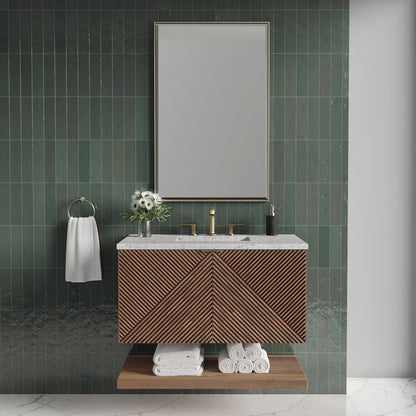 James Martin - Marcello 36" Single Vanity, Chestnut w/ 3 CM Eternal Jasmine Pearl Top - D200-V36-CSN-3EJP view 3
