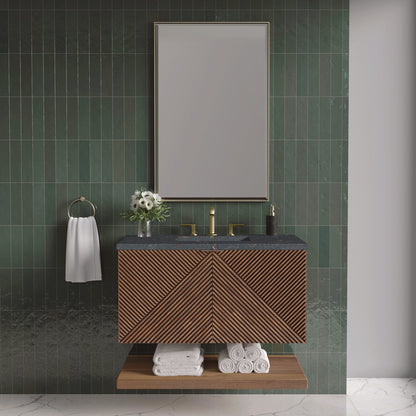 James Martin - Marcello 36" Single Vanity, Chestnut w/ 3 CM Parisien Bleu Top - D200-V36-CSN-3PBL view 2