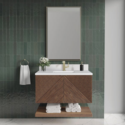 James Martin - Marcello 36" Single Vanity, Chestnut w/ Single Hole 3 CM White Zeus Top & Backsplash - D200-V36-CSN-1WZ view 2
