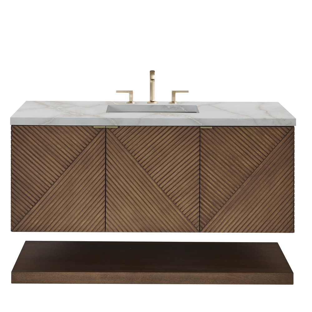 James Martin - Marcello 48" Single Vanity, Chestnut w/ 3 CM Victorian Silver Silestone Top - D200-V48-CSN-3VSL view 2