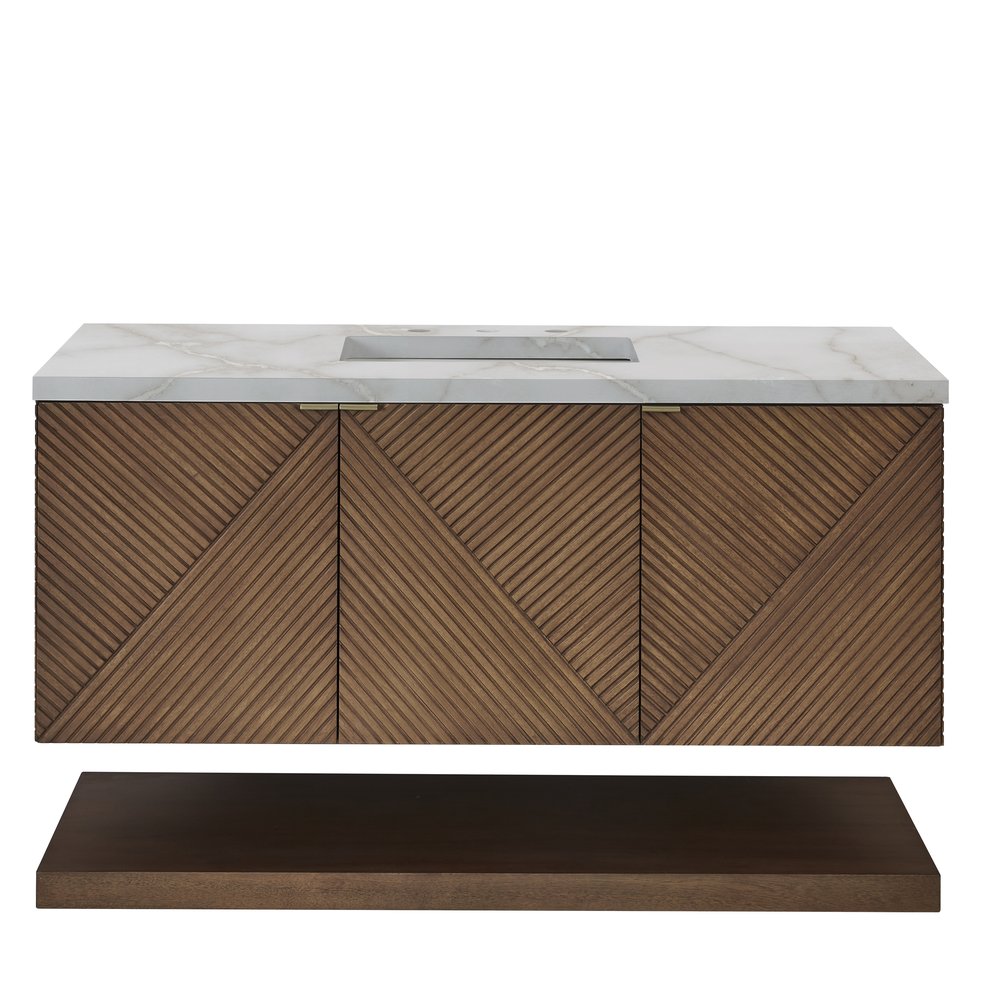 James Martin - Marcello 48" Single Vanity, Chestnut w/ 3 CM Victorian Silver Silestone Top w/ FreePower Wireless Charger - D200-V48-CSN-FVSL view 1