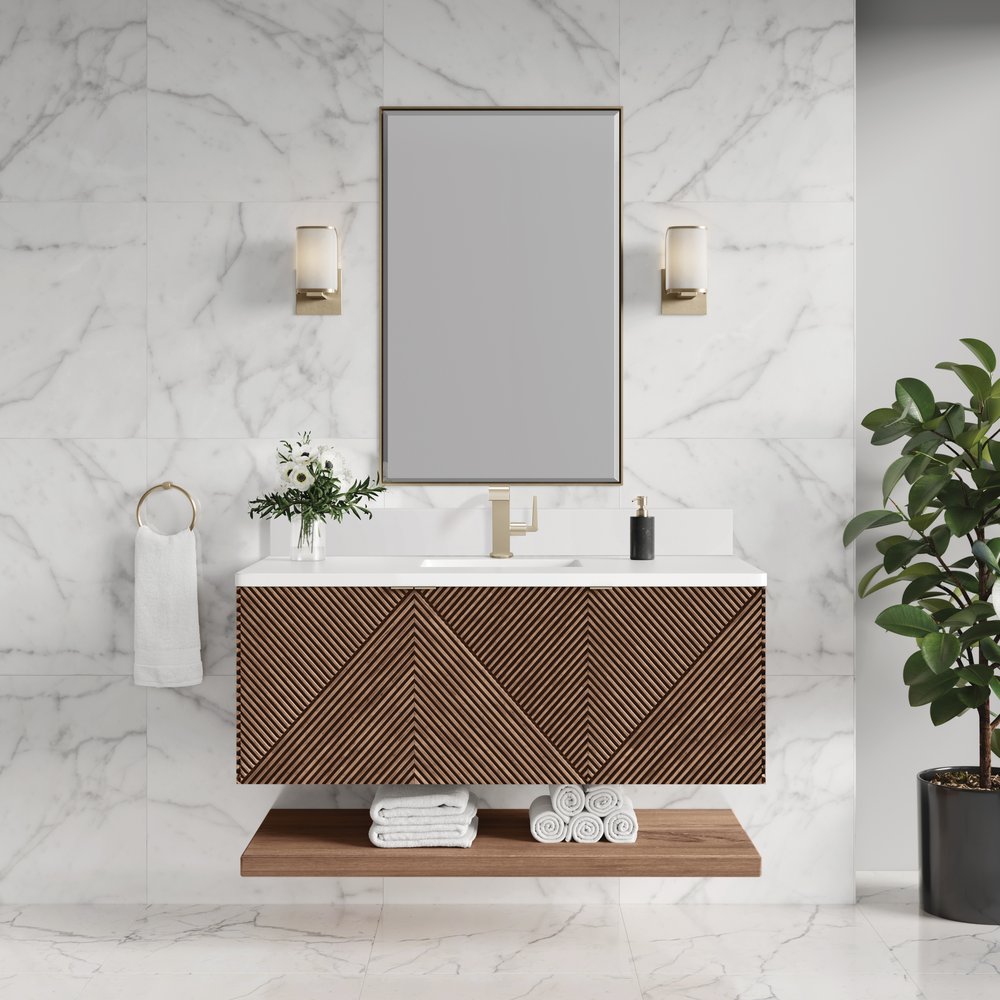 James Martin - Marcello 48" Single Vanity, Chestnut w/ Single Hole 3 CM White Zeus Silestone Top & Backsplash - D200-V48-CSN-1WZ view 2