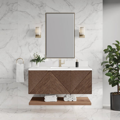 James Martin - Marcello 48" Single Vanity, Chestnut w/ Single Hole 3 CM White Zeus Silestone Top & Backsplash - D200-V48-CSN-1WZ view 2