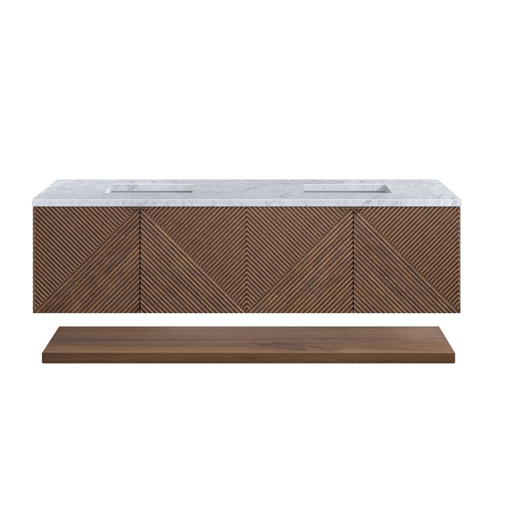 James Martin - Marcello 72" Double Vanity, Chestnut w/ 3 CM Carrara Marble Top - D200-V72-CSN-3CAR view 1