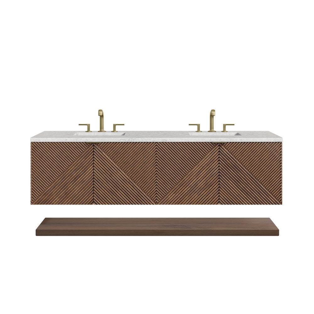 James Martin - Marcello 72" Double Vanity, Chestnut w/ 3 CM Eternal Jasmine Pearl Top w/FreePower Wireless Charger - D200-V72-CSN-FEJP view 2