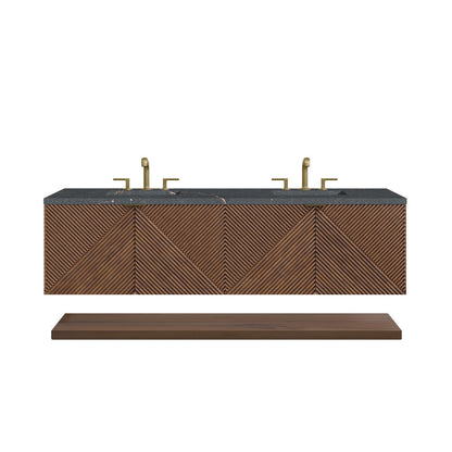 James Martin - Marcello 72" Double Vanity, Chestnut w/ 3 CM Parisien Bleu Top w/FreePower Wireless Charger - D200-V72-CSN-FPBL view 1