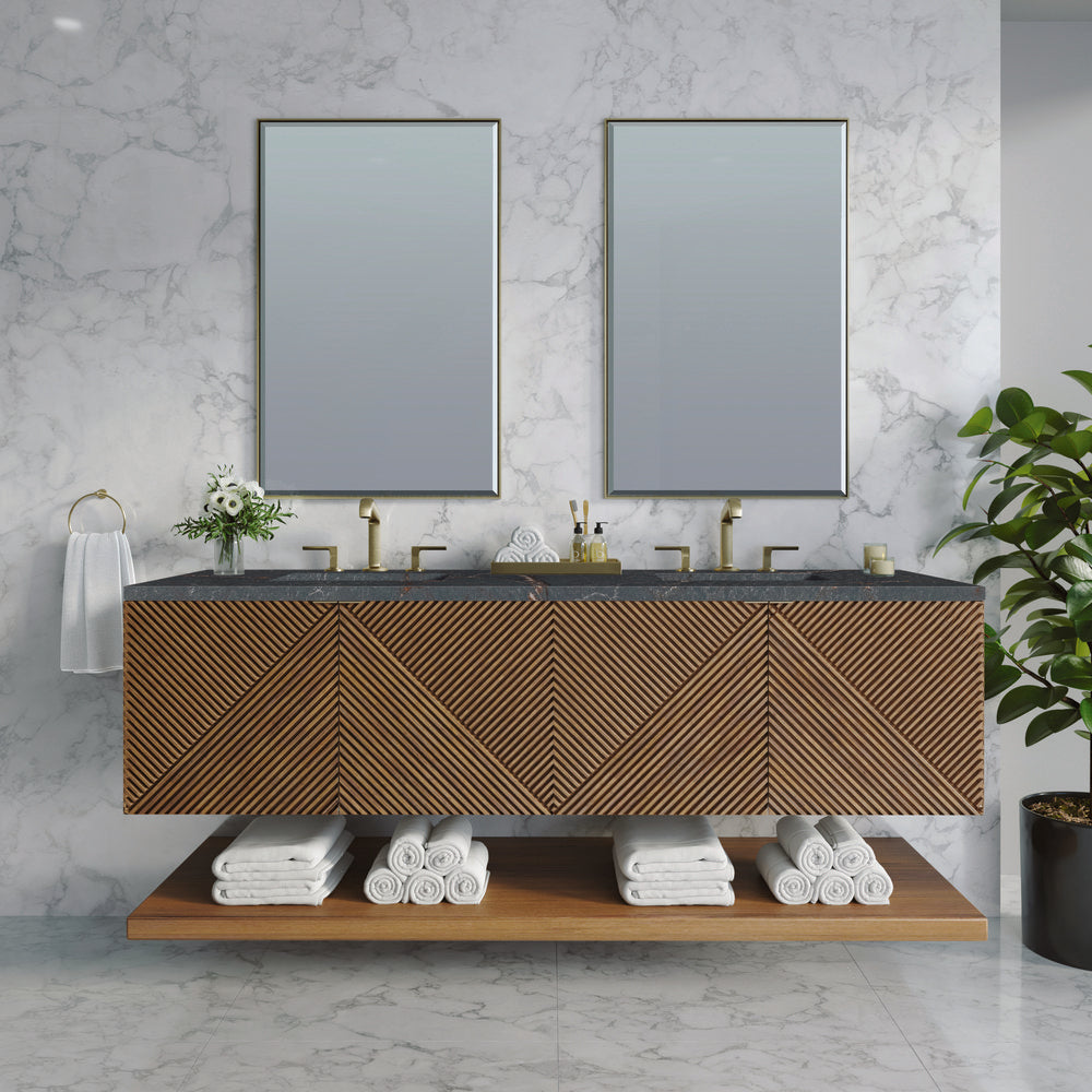 James Martin - Marcello 72" Double Vanity, Chestnut w/ 3 CM Parisien Bleu Top w/FreePower Wireless Charger - D200-V72-CSN-FPBL view 3