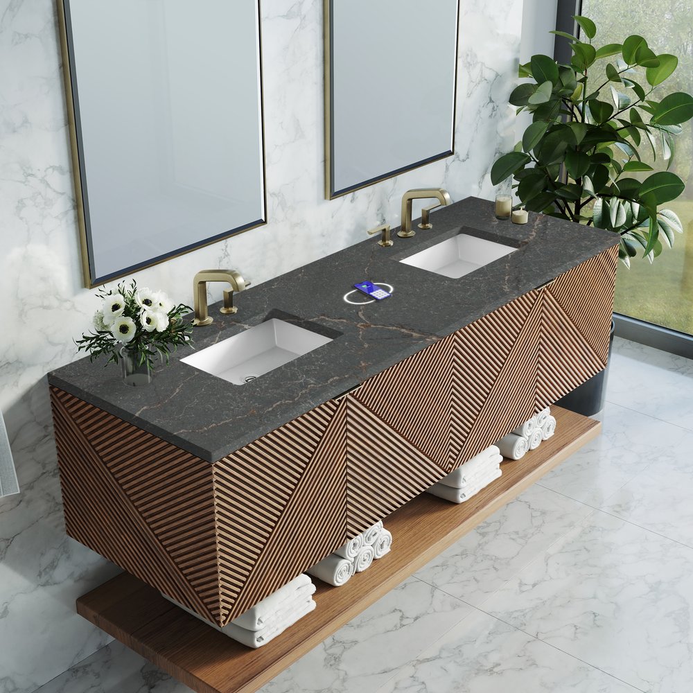 James Martin - Marcello 72" Double Vanity, Chestnut w/ 3 CM Parisien Bleu Top w/FreePower Wireless Charger - D200-V72-CSN-FPBL view 6