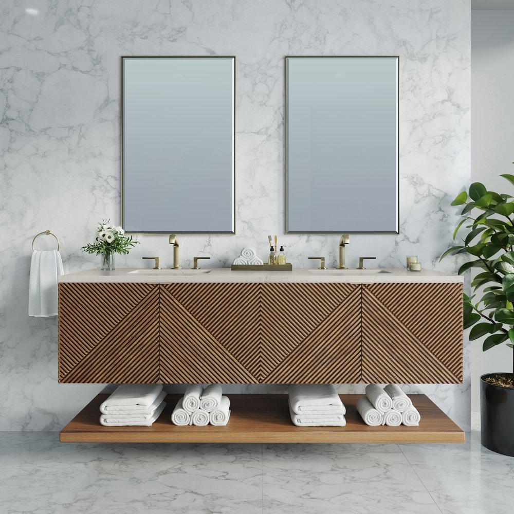 James Martin - Marcello 72" Double Vanity, Chestnut, w/ 3 CM Siberian Silestone Top w/FreePower Wireless Charger - D200-V72-CSN-FSFR view 2