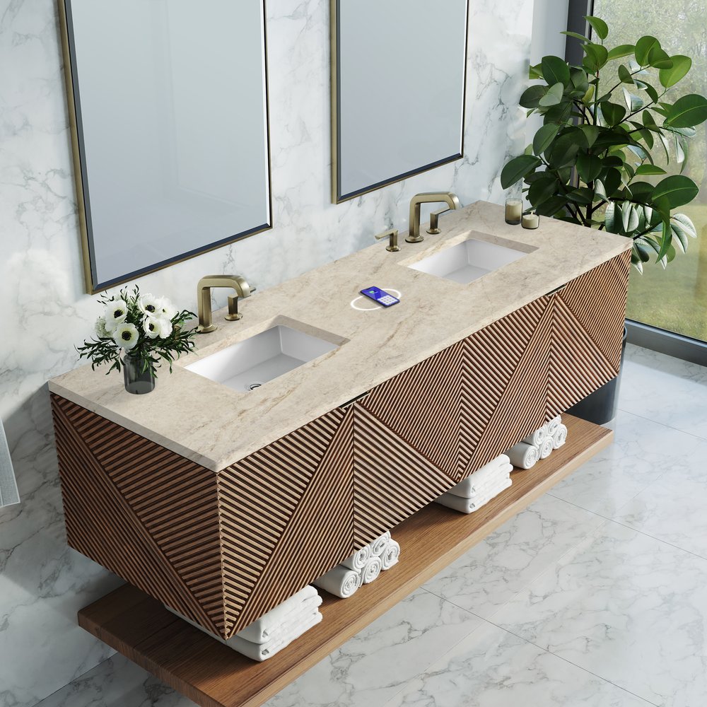 James Martin - Marcello 72" Double Vanity, Chestnut, w/ 3 CM Tajnar Eclos Top w/FreePower Wireless Charger - D200-V72-CSN-FTJR view 5