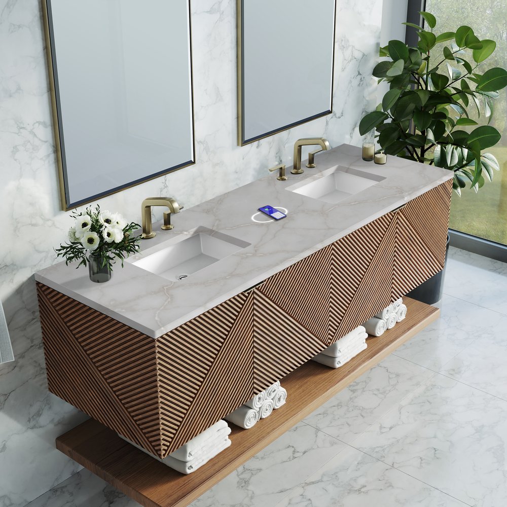 James Martin - Marcello 72" Double Vanity, Chestnut w/ 3 CM Victorian Silver Top w/FreePower Wireless Charger - D200-V72-CSN-FVSL view 6