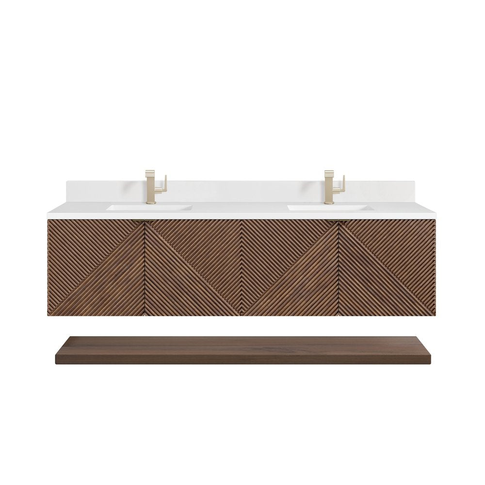 James Martin - Marcello 72" Double Vanity, Chestnut w/ Single Hole 3 CM White Zeus Top & Backsplash - D200-V72-CSN-1WZ view 1